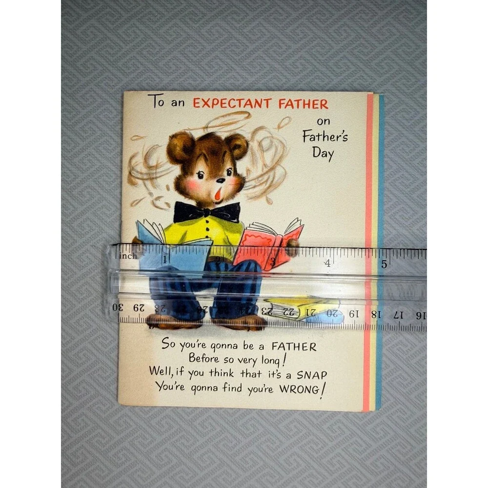 Vintage 1954 Hallmark Expectant Father's Day Greeting Card Retro Cute Bear Baby